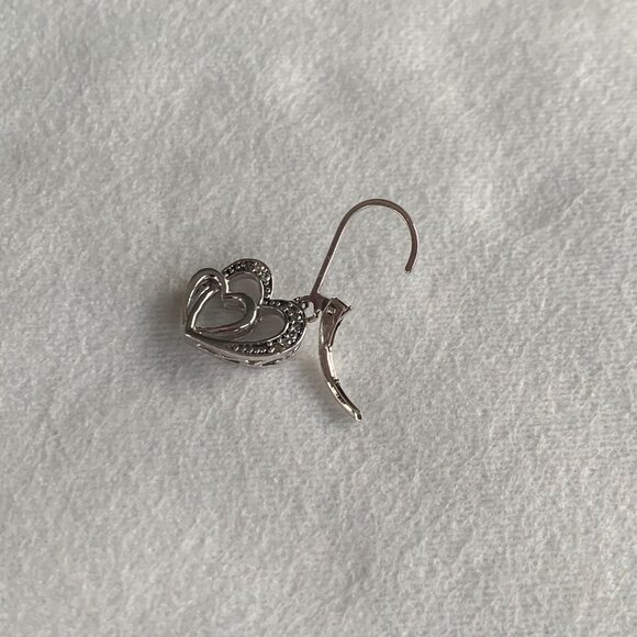 Womens Interlocking Twin Heart Design Diamond Silver Drop Earrings #925 - New - Picture 14 of 14
